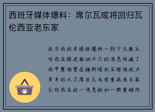 西班牙媒体爆料：席尔瓦或将回归瓦伦西亚老东家